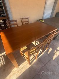 Tavolo Legno x 6 persone + 4 Sedie Impagliate