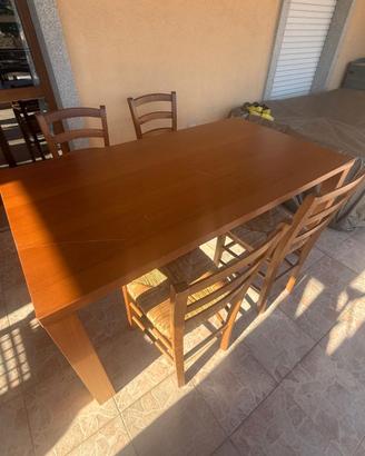 Tavolo Legno x 6 persone + 4 Sedie Impagliate