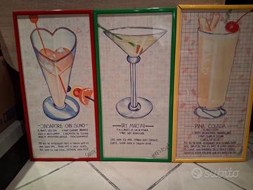 3 stampe cocktail con cornici colorate