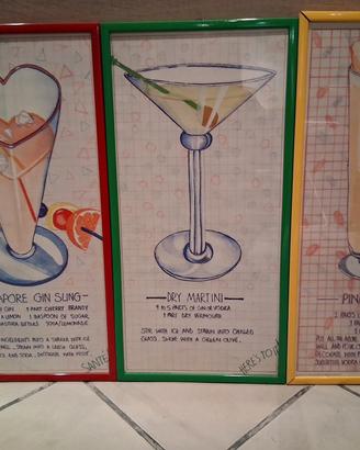 3 stampe cocktail con cornici colorate