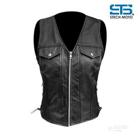 Gilet Moto In Vera Pelle Bovina Donna Cafe' Race