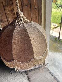 Lampadario vintage in tessuto con frange anni 70