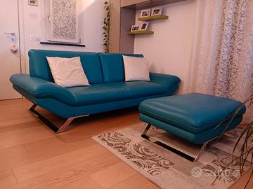 Divano in pelle più pouf Dondi salotti