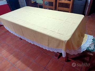 Tovaglia lino+12 tovaglioli bordatura uncinetto 