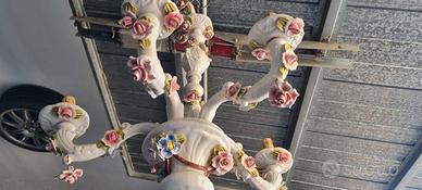 Lampadario ceramica Capodimonte 5 bracci funzio