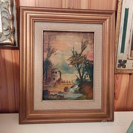 Quadro Antico anni 60 di COSTA paesaggio lago 