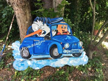 Cicogna annuncio festa nascita sagoma legno