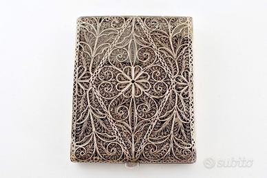 Tabacchiera o portabiglietti filigrana d'argento
