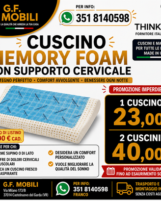 CUSCINI MEMORY FOAM CON SUPPORTO CERVICALE