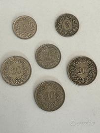 Collezione di 6 monete Svizzera Rappen Franco