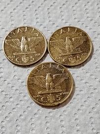 3 monete 5 centesimi regno d'Italia 