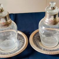 Coppia bottigliette con piattino vetro e argento