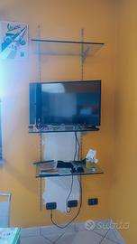 Libreria aperta da parete in vetro e metallo 