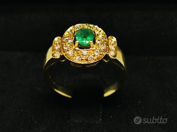 Anello oro 18kt smeraldo e diamanti 663/22
