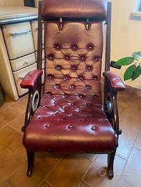 Poltrona reclinabile in pelle bordeaux nuova