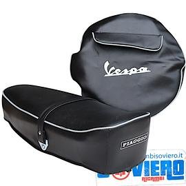 Kit Sella e copriruota NERO scritta Vespa 50