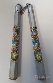 Nunchaku d'epoca da collezione, in legno di faggio