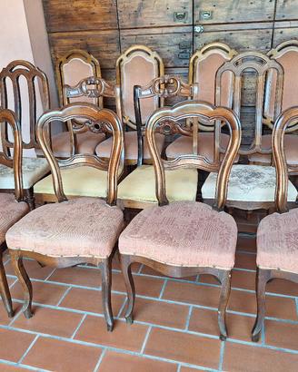 Blocco di 12 sedie del 1800 di noce