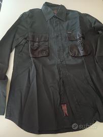 Camicia uomo marrone dettagli pelle L Marlboro 