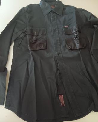 Camicia uomo marrone dettagli pelle L Marlboro 