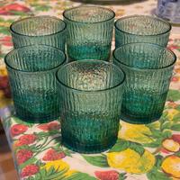 Set 6 bicchieri vetro verde decorato