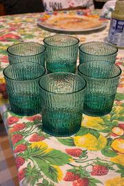 Set 6 bicchieri vetro verde decorato