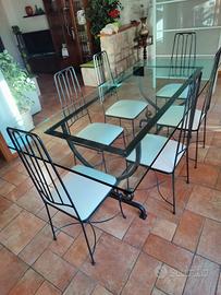 Tavolo in ferro con cristallo e 6 sedie