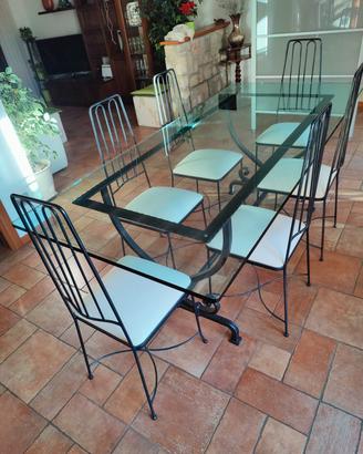 Tavolo in ferro con cristallo e 6 sedie