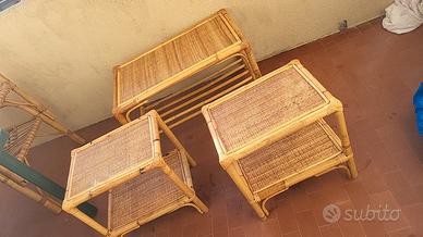 Set Tris Tavolini in Bamboo e Midollino 
