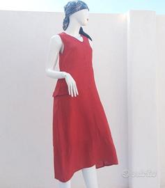 Abito copricostume lungo lino 100% rosso amaranto