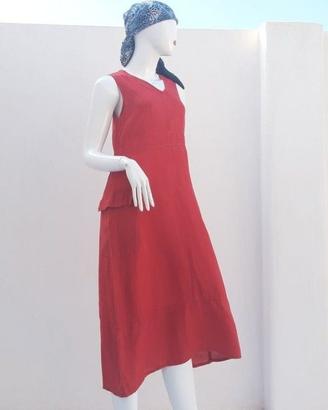 Abito copricostume lungo lino 100% rosso amaranto