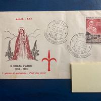 1953 Francobollo S.Chiara d'Assisi AMG-FTT su FDC