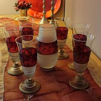 Set di sei flute a calice con vaso dipinti a mano 