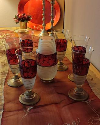 Set di sei flute a calice con vaso dipinti a mano 