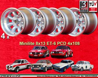 4 pz. cerchi Ford Minilite 8x13 ET-6 Escort Mk1-2