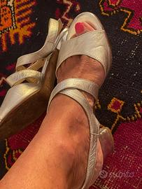 Sandali pelle argento Valleverde