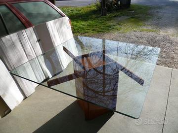 Tavolo in Cristallo con Piedistallo in Marmo