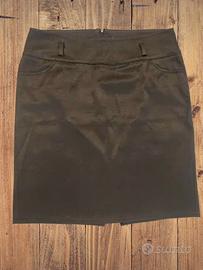 Gonna vintage nero tessuto grana di riso spacco 