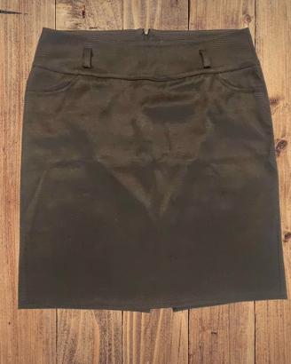 Gonna vintage nero tessuto grana di riso spacco 