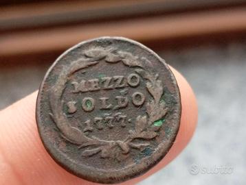RARO ribattuto due volte la data.Mezzo Soldo 1777,