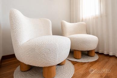 Coppia Poltrone Design Bouclé Écru - Come Nuove