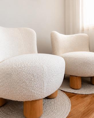 Coppia Poltrone Design Bouclé Écru - Come Nuove