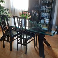 Tavolo cristallo design, 4 sedie, mobile soggiorno