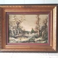 Quadro Dipinto olio con cornice paesaggio inverno