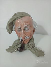 Testa Uomo Anziano Pipa Porcellana Capodimonte Vin
