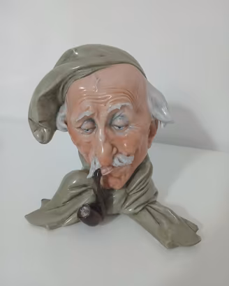 Testa Uomo Anziano Pipa Porcellana Capodimonte Vin