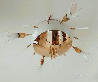 Lampadario a soffitto in ottone dorato