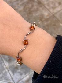 Bracciale vintage a rombi argento e ambra naturale