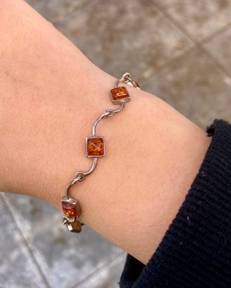 Bracciale vintage a rombi argento e ambra naturale
