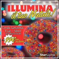 luci natalizie in super promo 3 vie, 50 mt